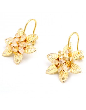Brinco Dourado Flor De Folha Com Citrino