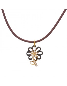Colar Dourado Flor Madeira Com Flor Strass