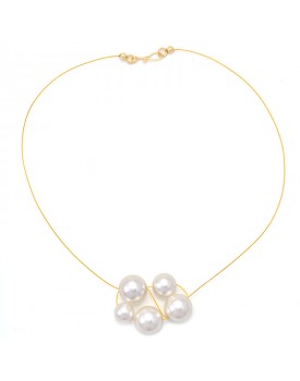 Colar Dourado Cachos Pérolas Brancas
