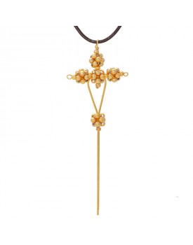 Colar Dourado Crucifixo De Cachos De Bolinhas