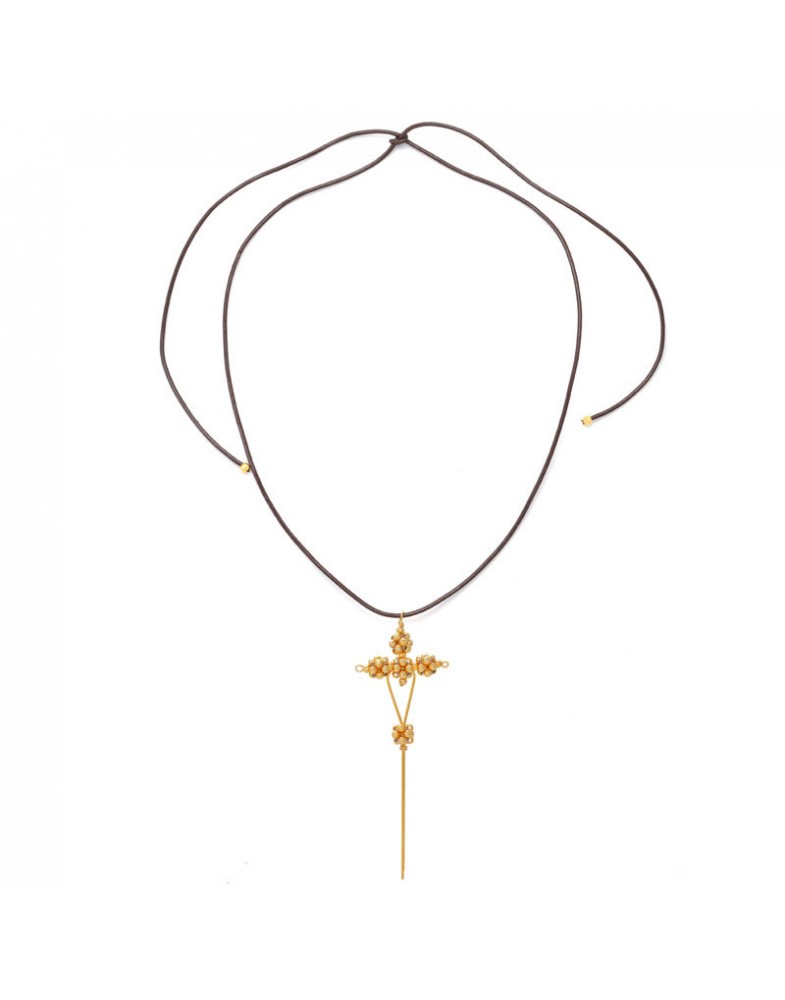 Colar Dourado Crucifixo De Cachos De Bolinhas