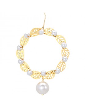 Brinco Dourado Coroa De Folhas E Pérolas