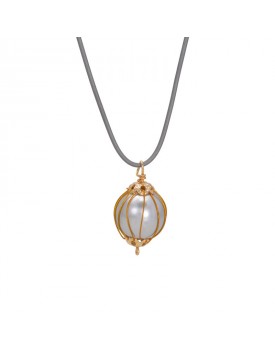 Colar Dourado Silicone Cinza Com Pérola Bordada