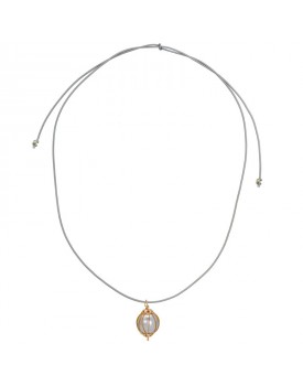 Colar Dourado Silicone Cinza Com Pérola Bordada