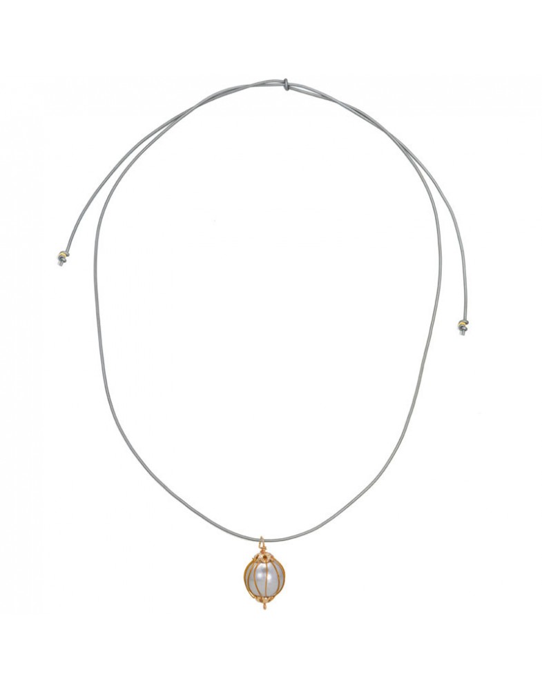 Colar Dourado Silicone Cinza Com Pérola Bordada
