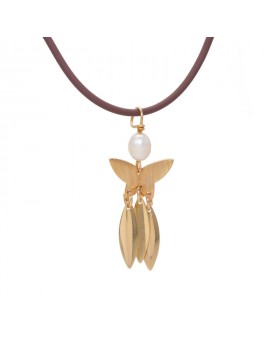 Colar Dourado Borboleta Com Pérola