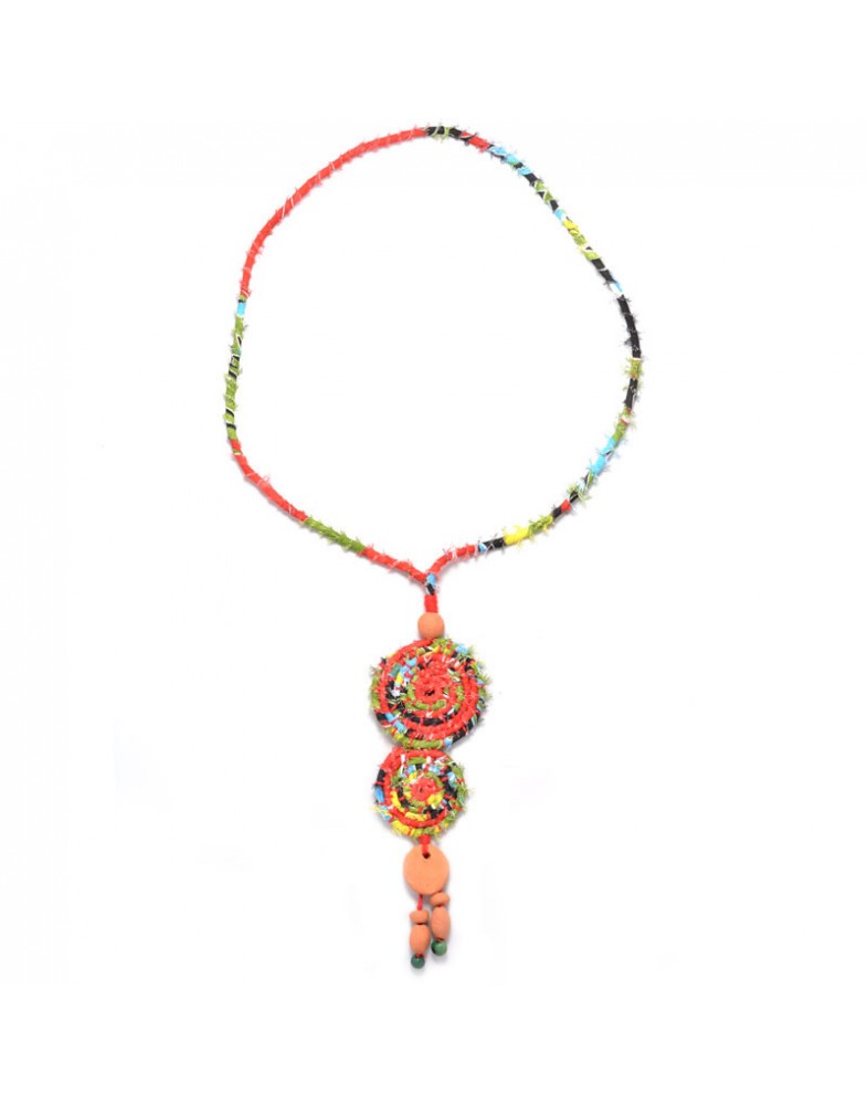 Colar Chita Vermelha Com Mandalas e Cerâmica