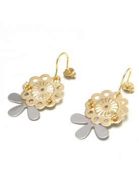 Brinco Dourado Com Prata  Flor 3 Folhas Pequenas