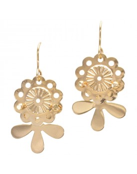 Brinco Dourado Flor 3 Folhas Pequenas