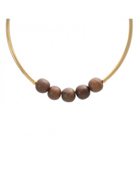 Colar Dourado Cano Bolas Madeira