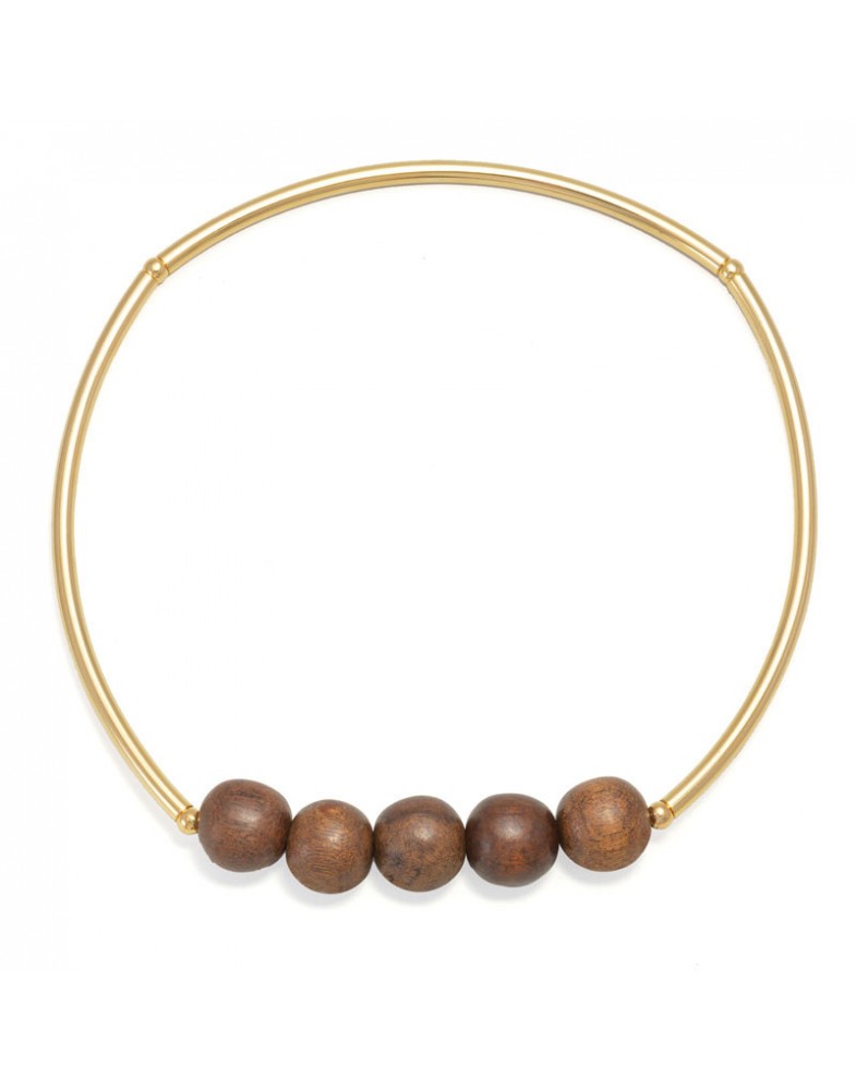 Colar Dourado Cano Bolas Madeira