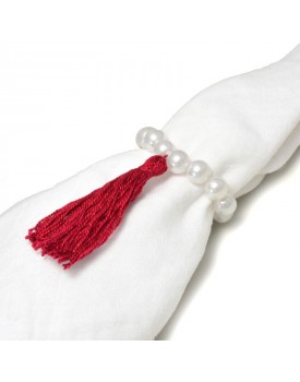Conjunto Argolas Para Guardanapo Pérolas Com Pingente Tassel