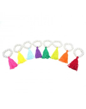 Conjunto Argolas Para Guardanapo Pérolas Com Pingente Tassel