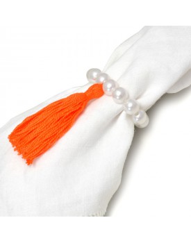 Conjunto Argolas Para Guardanapo Pérolas Com Pingente Tassel