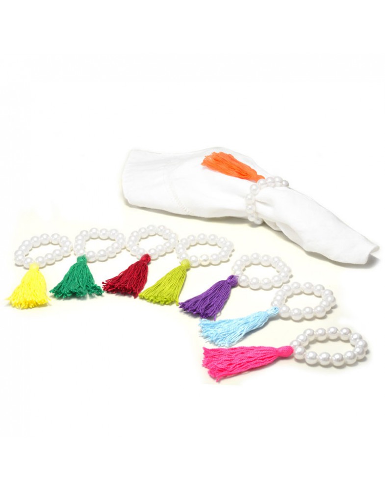 Conjunto Argolas Para Guardanapo Pérolas Com Pingente Tassel