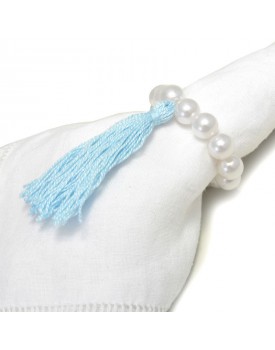 Conjunto Argolas Para Guardanapo Pérolas Com Pingente Tassel