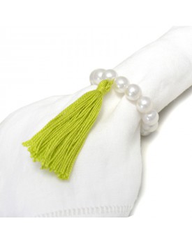 Conjunto Argolas Para Guardanapo Pérolas Com Pingente Tassel