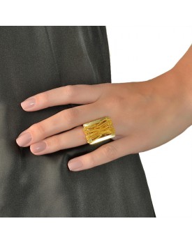 Anel Dourado Retangular Corrente Entrelaçada