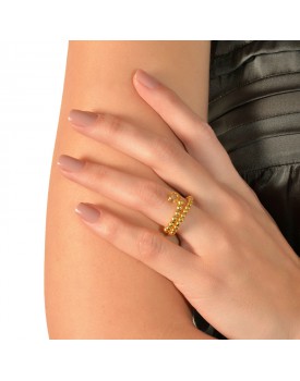 Anel Dourado Espiral De Bolinhas