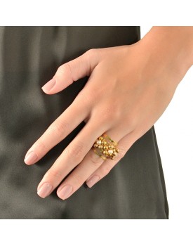 Anel Dourado Flores De Bolinhas Com Pérola