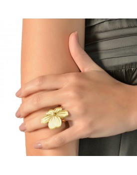 Anel Dourado Flor Trevo 4 Folhas
