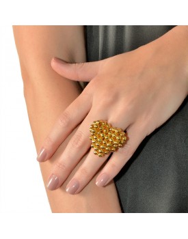 Anel Dourado Coração De Bolinhas Grande