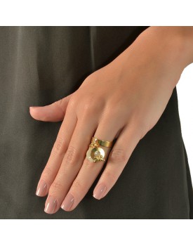 Anel Dourado Disco De Madrepérola