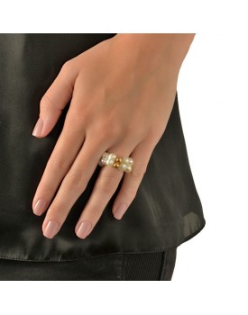 Anel Dourado De Pérolas Duplas Plarifi