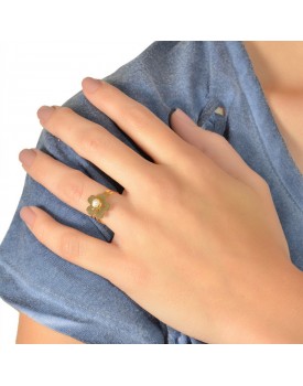 Anel Dourado Florzinha Com Pérola