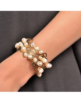Pulseira Dourada Bracelete Bubble Com Pérolas