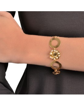 Pulseira Dourada Discos E Flores