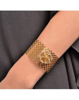 Pulseira Dourada Bracelete Flor De Fio Caseada