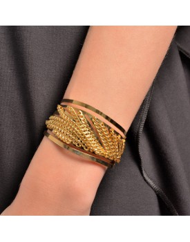 Pulseira Dourada Bracelete Ondas E Corrente