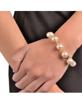 Pulseira Dourada Pérolas Com Lacinho