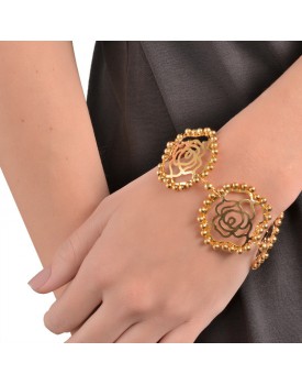 Pulseira Dourada Rosas G Caseada Com Bolinha