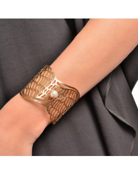 Pulseira Dourada Asa De Águia Com Pérola