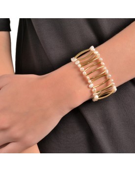 Pulseira Dourada Tubos Com Pérola