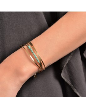 Pulseira Dourada Trançado Com Turquesas
