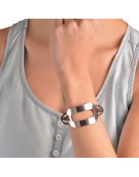 Pulseira Prateada Placa E Silicone