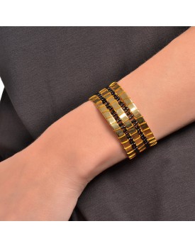 Pulseira Dourada Com Miçangas Pretas