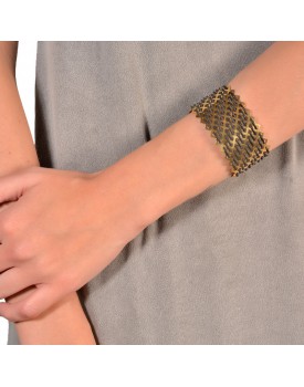 Pulseira Dourada  Bracelete Geométrico Caseado Com Silicone