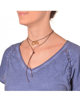 Colar Dourado Silicone Marrom Infinito