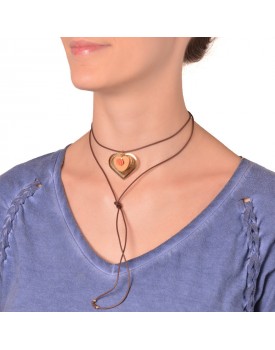 Colar Dourado Coração  Duplo Com Rosa