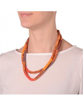Colar Miçangas E Vidrilhos Laranja E Vermelho