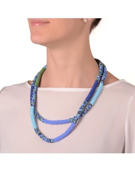 Colar Miçangas E Vidrilhos Azul E Verde